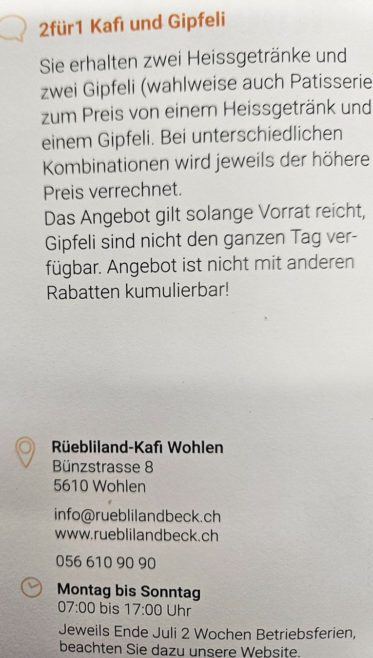Gutscheine: Kafi und Gipfeli Rüebliland Wohlen – Neu und originalverpackt aus Uezwil von Jasmin_ 1