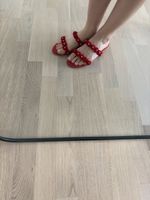 Rote Sommer Sandalen, Gr. 38, mit Blumen Applikationen