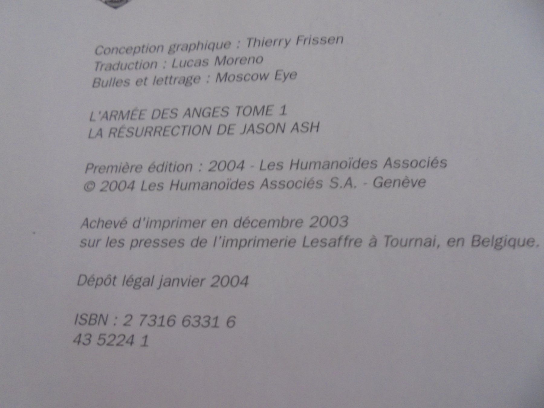 Fumetti: L' armée des anges " 1) La résurrection de Jason Ash " E.O – Usato da Eclépens venduto da Consuelo 2