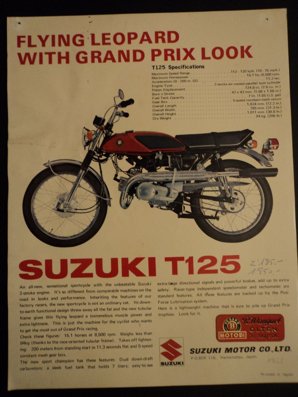 Documenti: Prospekt Suzuki T125 1968 Flying Leopard – Usato da Schwarzenburg venduto da modelCARama