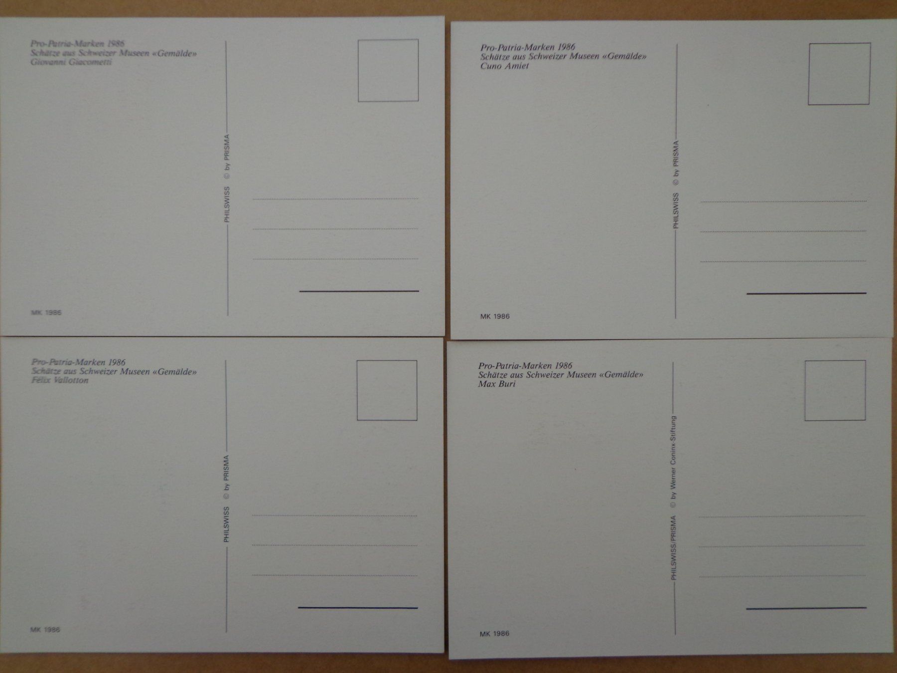 Alle Briefmarken: Satz 4 Maximumkarten MK PRO PATRIA PP 1986 Gemälde – Neu (gemäss Beschreibung) aus Le Locle von aou_rf8w 1