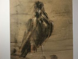 Gemälde Krähe Rabe Original Holzrahmen Kunst zeitgenössisch