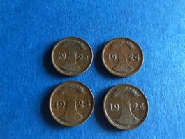 Münze Münzen 2 Rentenpf. 1924 A, D, F, G Deutsches Reich 4St