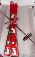Deko Ski aus Holz mit Elchen, Vintage Stil, Weihnachtsdeko