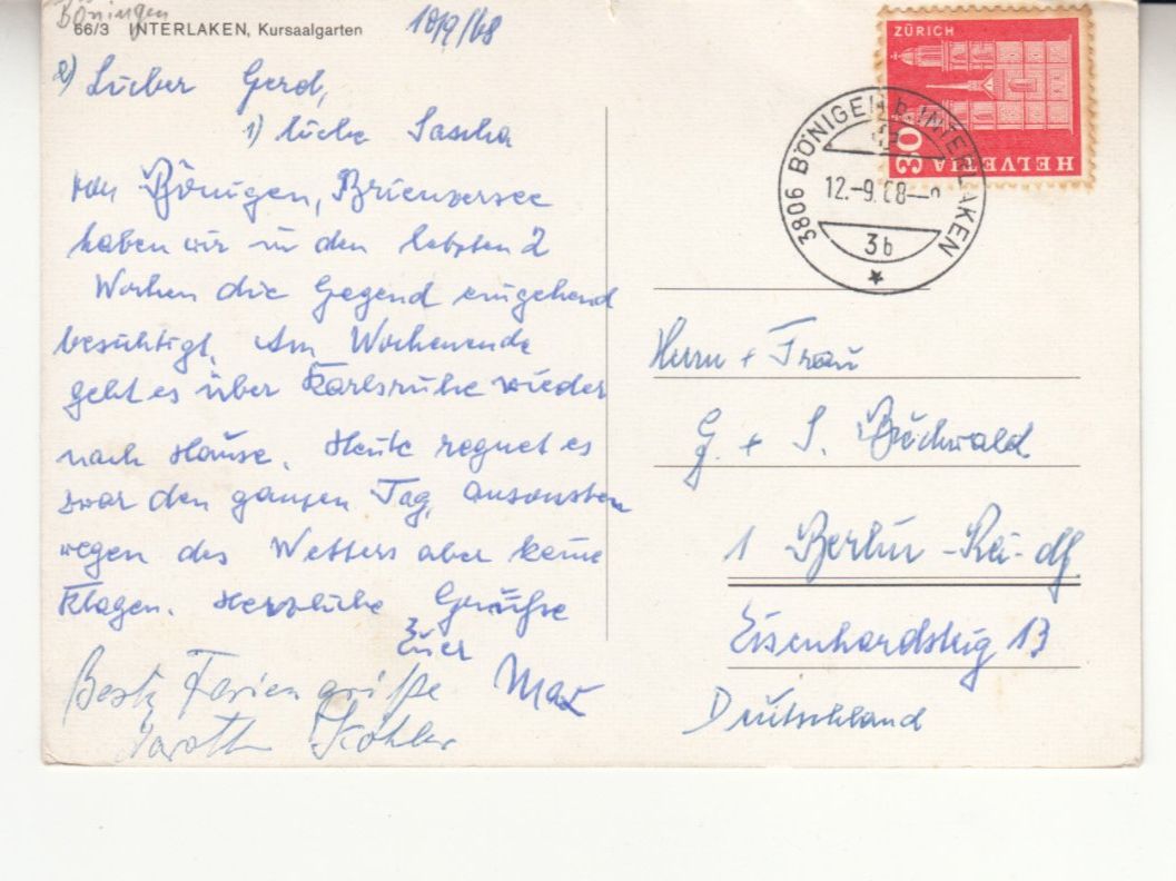 Ansichtskarten: Interlaken 1968 – Gebraucht aus Bürglen TG von StampGraf 1