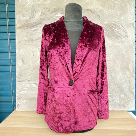 Blazer en Velours, Taille M, Magenta-Bordeaux