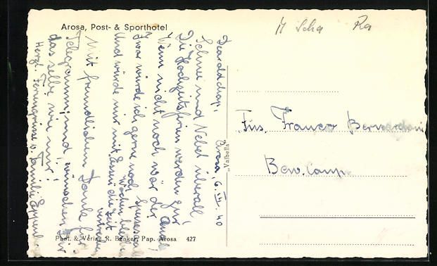 Cartoline postali: AK Arosa, Post- und Sporthotel – Usato da Berlin venduto da bartko-reher 1