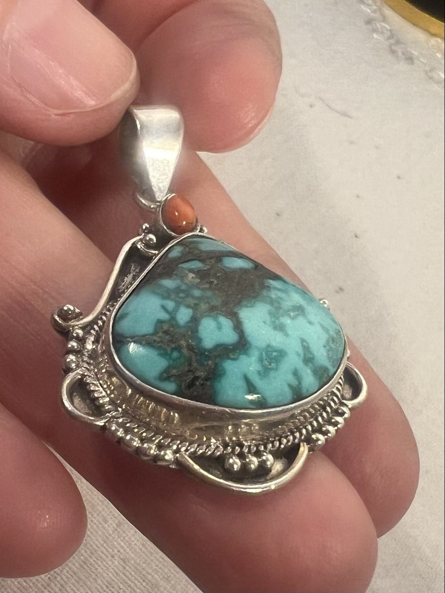 Ciondoli: Splendide pendentif ethnique en argent 925, turquoise corail – Usato da Genève venduto da DELIRBEADS 4