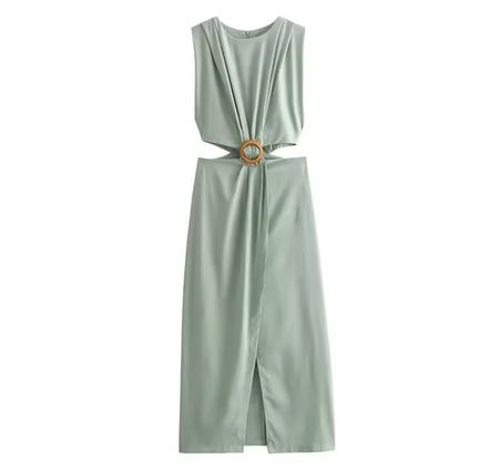 Sommerliches Midikleid mit Holzring-Detail, Grösse S