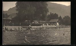 AK Weggis, Strandbad mit Badgästen