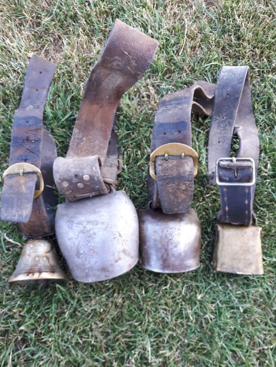 Lot De 4 Cloches Géantes Style Vache à Suspendre – Finition Or Antique, Corde Rustique, Décoration Country Ou Ferme (6.5x11 Cm Chaque)