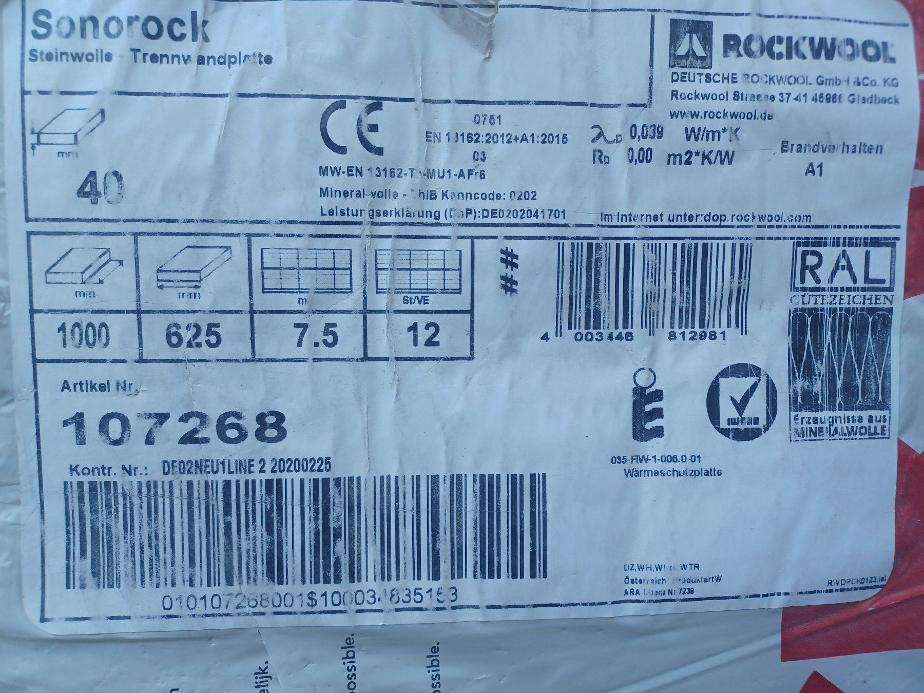 Matériau de remplissage: Steinwolle (Sonorock® ROCKWOOL) – Neuf (Voir description) à Liestal par beelzebub