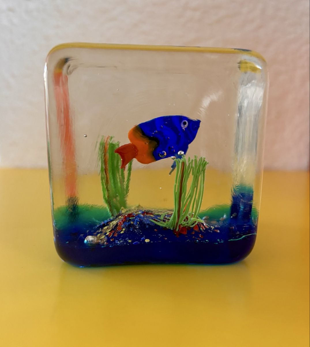 Murano Bicchieri: Murano Briefbeschwerer Würfel Aquarium – Usato da Mellingen venduto da villapepa 1