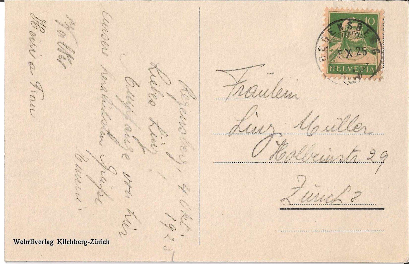 Ansichtskarten: Karte Regensberg 1925 – Gebraucht aus Zürich von Philacat11 1