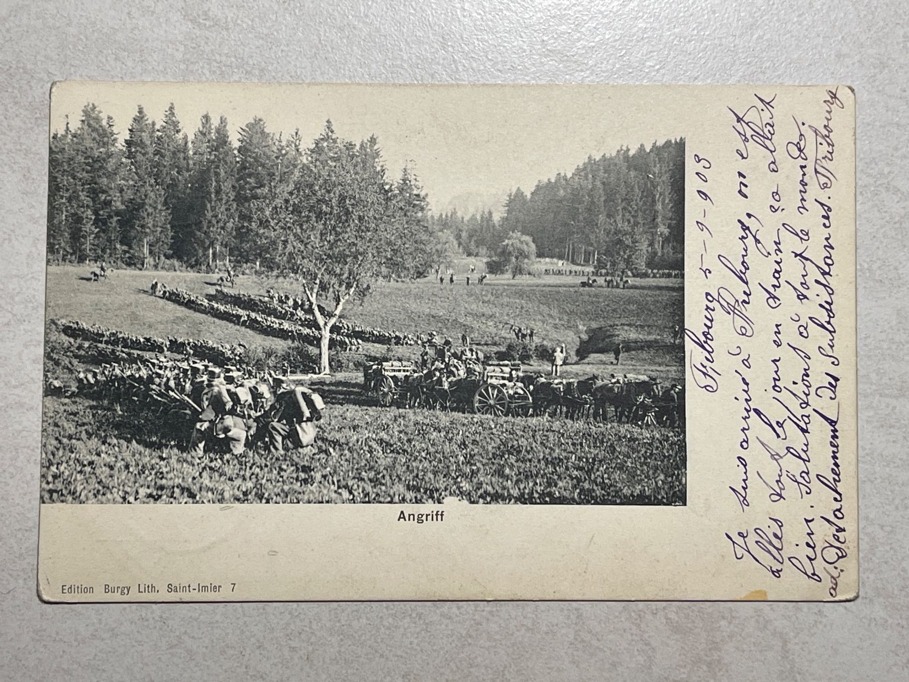 Cartoline postali: Alte Ansichtskarte Freiburg, Angriffsszene – Usato da Strengelbach venduto da Aschatan5