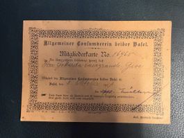 Mitgliederkarte Allgemeiner Consumverein Basel 1921