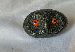 Eule Figur Naturstein Wunder Schön Handgemacht mit Rote Auge