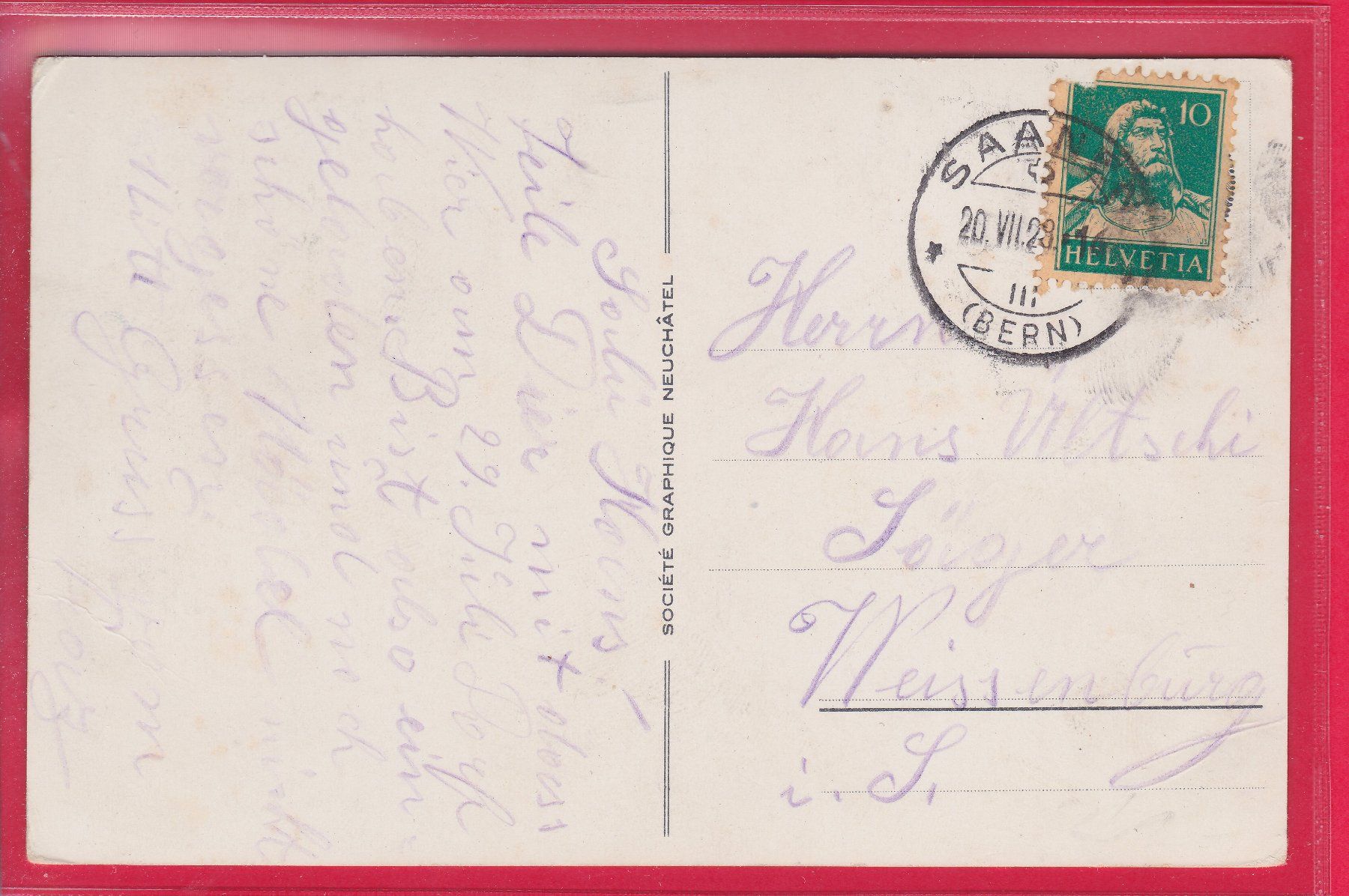 Cartoline postali: SAANEN UND RÜBLIHORN, 20.7.1928 – Usato da Oberrieden venduto da Gebirgsstelze 1