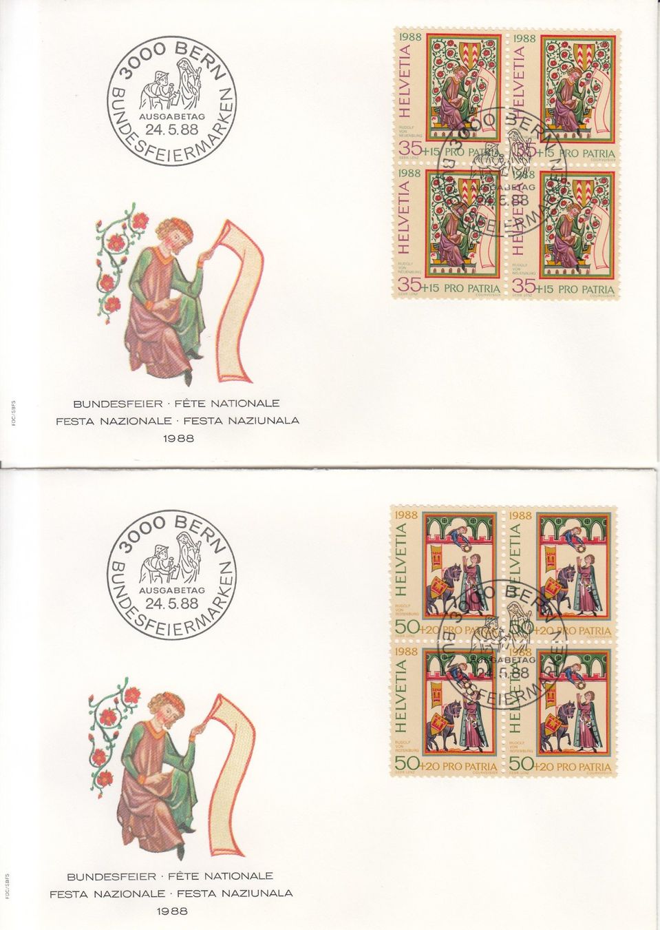Alle Briefmarken: SBK B219 - B222 im 4er-Block FDC – Gebraucht aus Bürglen TG von StampGraf 1