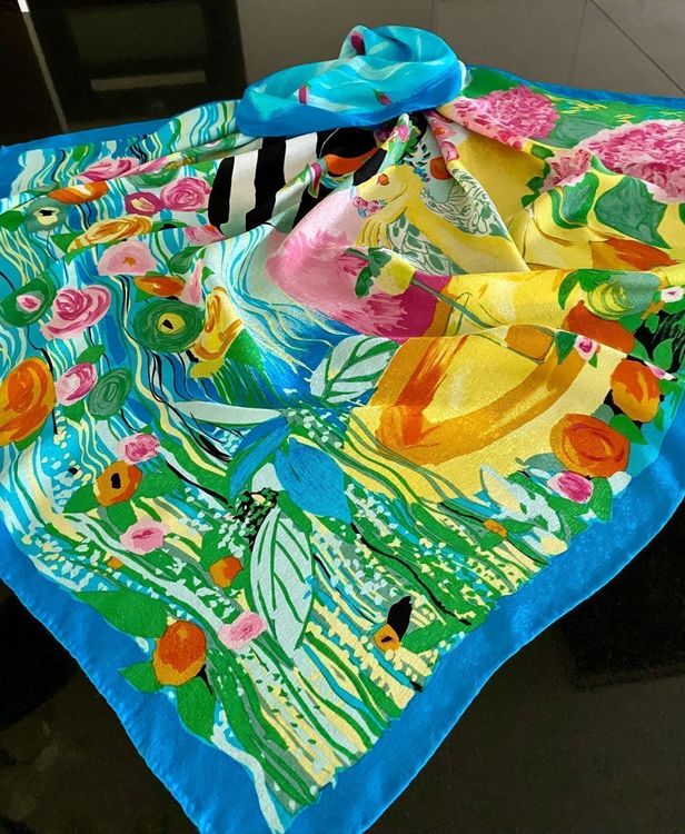 Foulard Vintage Louis Féraud En Soie - Motif Géométrique Multicolore, Occasion Bon état