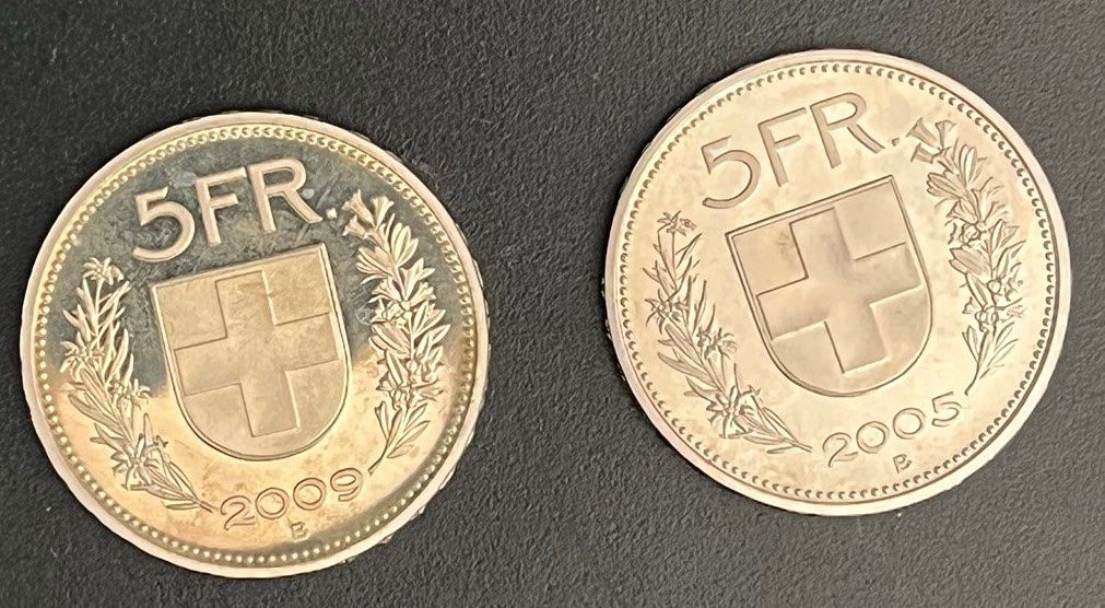 Alle Münzen: 2x5 FRS 2009/2005 STGL/FDC ! – Neu (gemäss Beschreibung) aus Courgenay von Kolfree