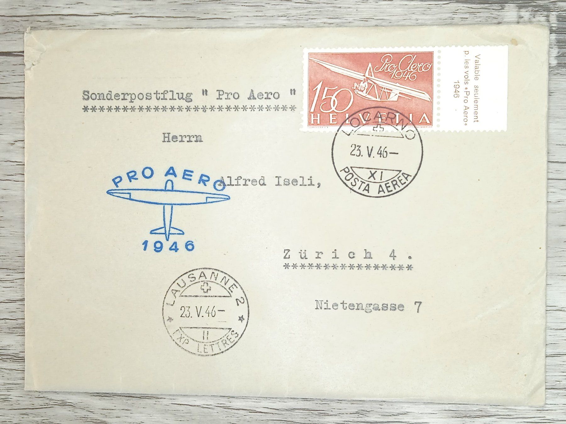 Tutti i francobolli: TR20 Enveloppe + Timbre Suisse 1946 – Usato da Cousset venduto da Patrick_Collections