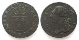 LOUIS XVI Sol 1784 D LYON cuivre