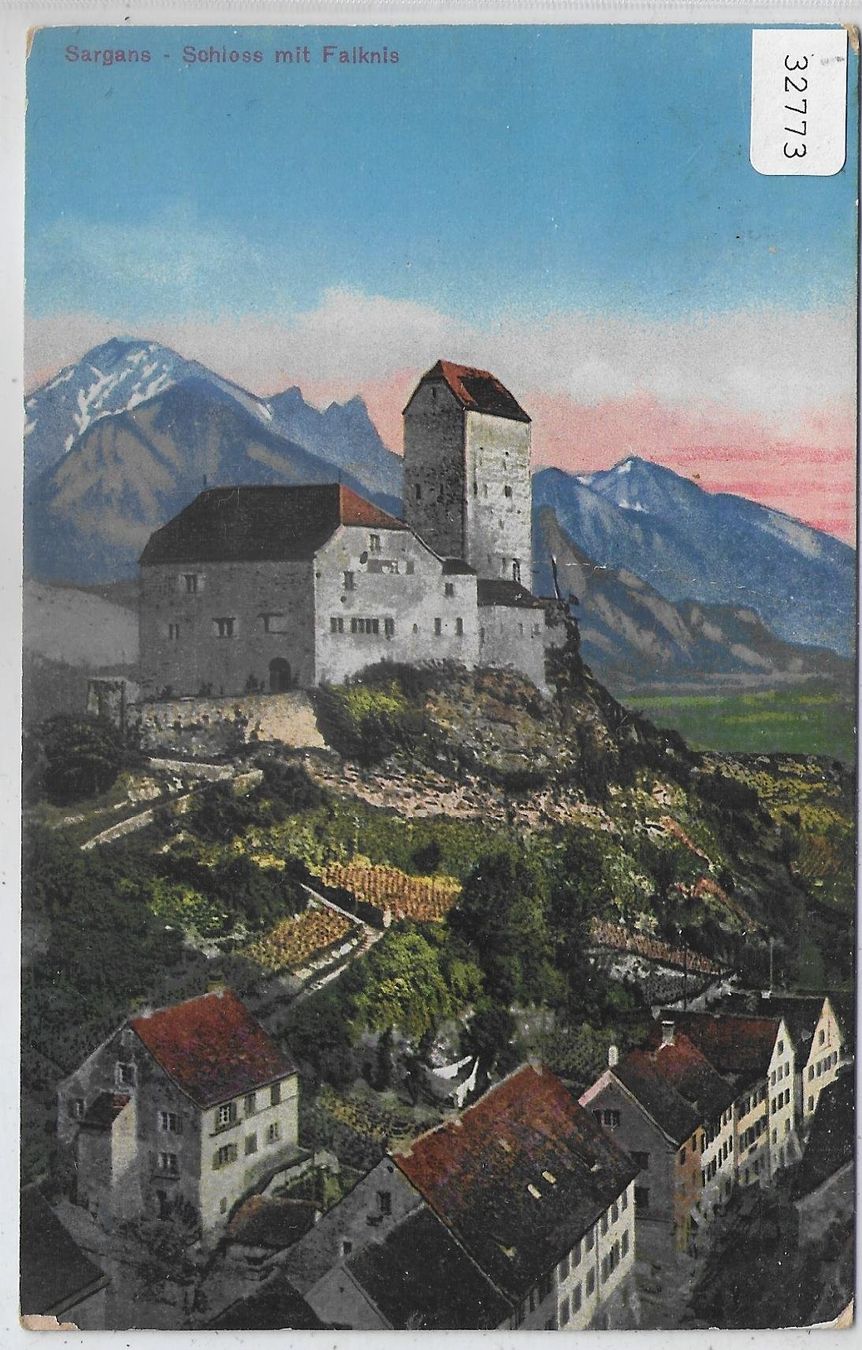 Ansichtskarten: Sargans - Schloss mit Falknis - Litho – Gebraucht aus Ettingen von Kartenplanet