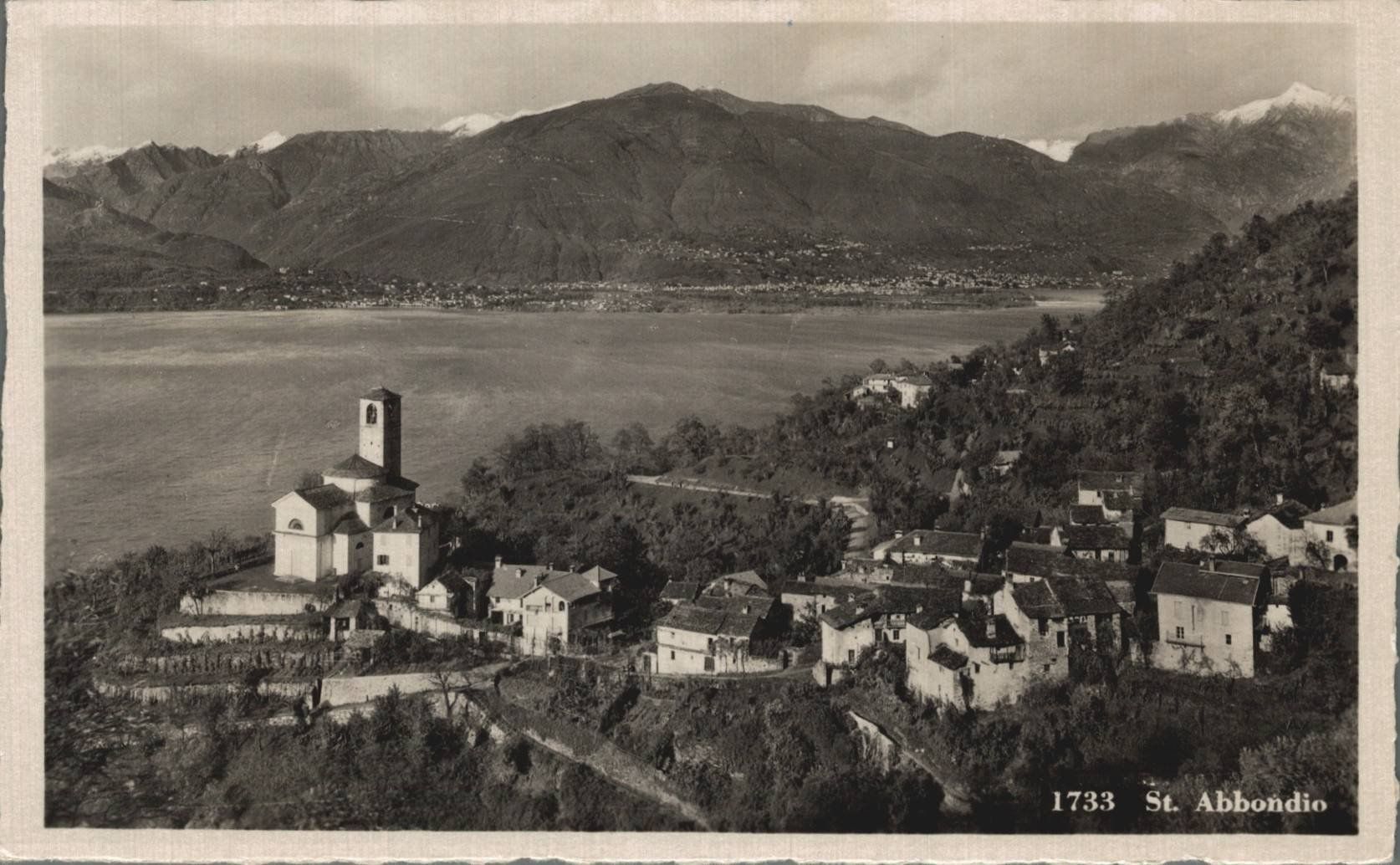 Ansichtskarten: Alte Ansichtskarte St. Abbondio am Lago Maggiore, 1939 – Gebraucht aus Luzern von Kartenansicht