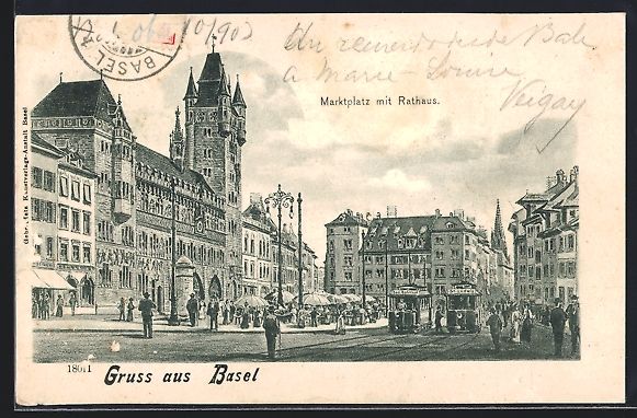 Cartes postales: AK Basel, Marktplatz mit Rathaus, 1903 – D'occasion à Berlin par bartko-reher