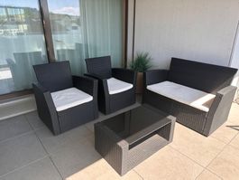 Gartenlounge Set, Rattan 4-teilig schwarz