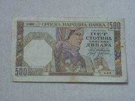 Serbische 500 Dinar 1941,Banknote, Jugoslawien, Top Zustand!