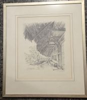 Zeichnung Barn mit Schindeldach signiert G. Heuberger Uni...