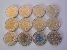 12 x 2 Fr. 1965  silber   unz