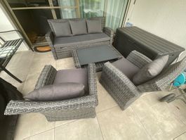 Gartenmöbel Set Rattan Optik Grauer Stoff 4-teilig