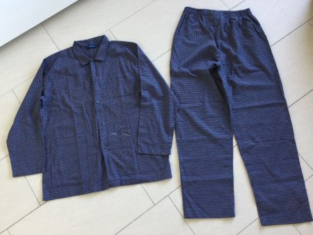 Neues Herren Pyjama blau mit Karomuster  Baumwolle Grössr L