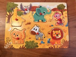 Holzpuzzle Safari-Tiere – Greifpuzzle für Kleinkinder (7 Tei