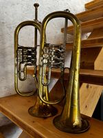 Zwei alte Trompeten, Hirsbrunner, Aarau, Mundstück, Trumpet