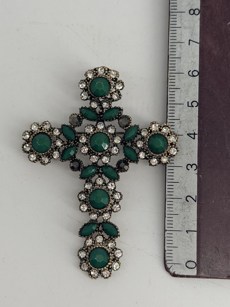 Spille & Fermagli: Broche croix vintage strass verts style baroque – Usato da Vessy venduto da _Callidus_ 3