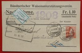 Ganzsache mit Aushilfsstempel SCHIERS 1908