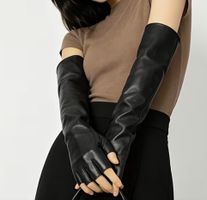 Chic Guanti  lunghi senza dita -similpelle nera taglia unica