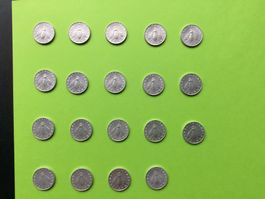 2 Lire 1953, Aluminium,19 Stück aus Original Rolle Unz.stgl