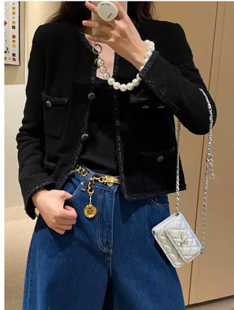 Chanel Jacke Tweed schwarz Grösse S (38)