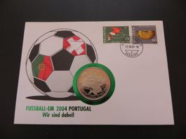 Münzbrief Liberia 5 Dollars 2004 St Jakob Park Basel EM 2008