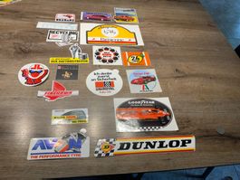 Sammlung Vintage Auto Sticker, Rallye, Formel 1, Dunlop, ...