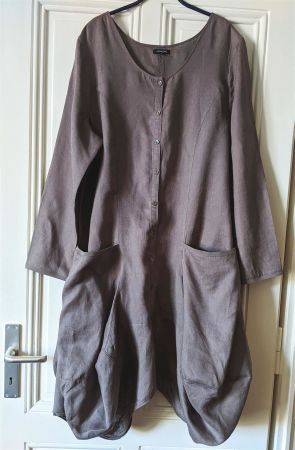 HEBBEDING : Robe-manteau en lin taupe Lagenlook L-XL