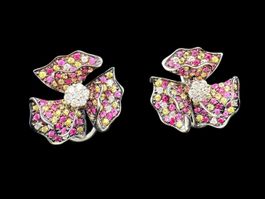 Blumen Ohrclips Rubine Citrine Brillanten 18k WG *S2352