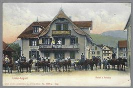 1907, UNTERÄGERI, HÔTEL z. BRÜCKE. BELEBT, SCHÖN!