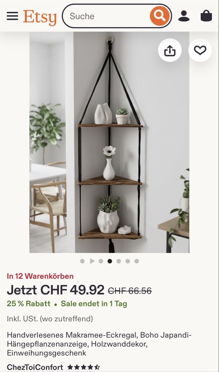 Scaffali: Boho Eckregal, Makramee Hängeregal Holz, neuwertig – Nuovo (secondo la descrizione) da Zürich venduto da samantha.123 5