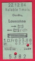 KARTON BILLETT, GENÈVE - LAUSANNE, 1.KLASSE,  RETOUR, 1984